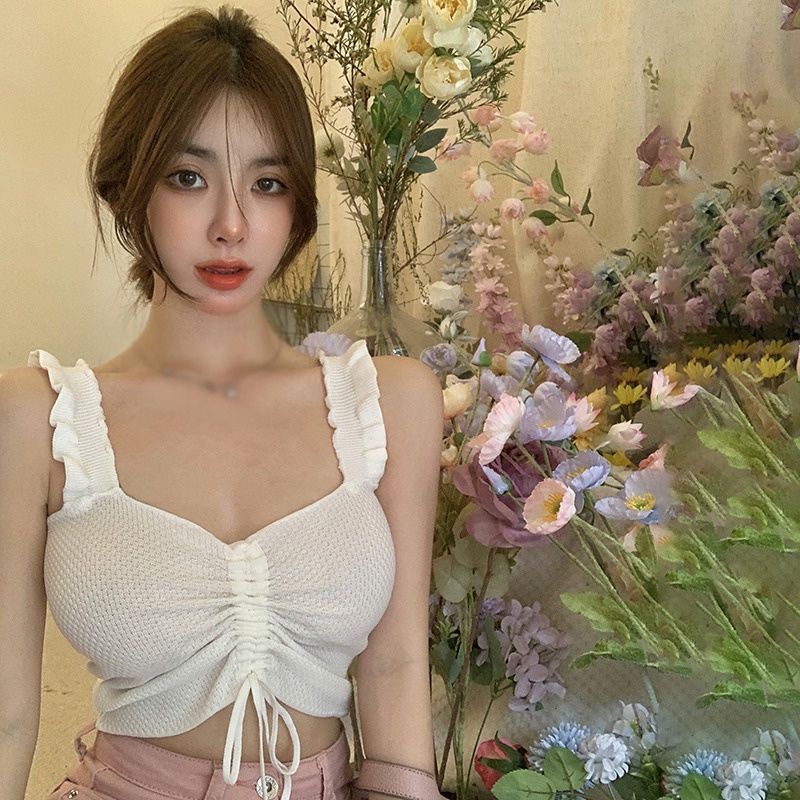 Áo Croptop Sát Nách Màu Sắc Trơn Phong Cách Hàn Quốc Quyến Rũ Dành Cho Nữ