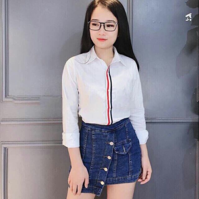 Áo sơ mi viền ngực vải kate Lụa