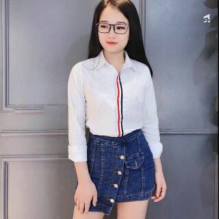 Áo sơ mi viền ngực vải kate Lụa