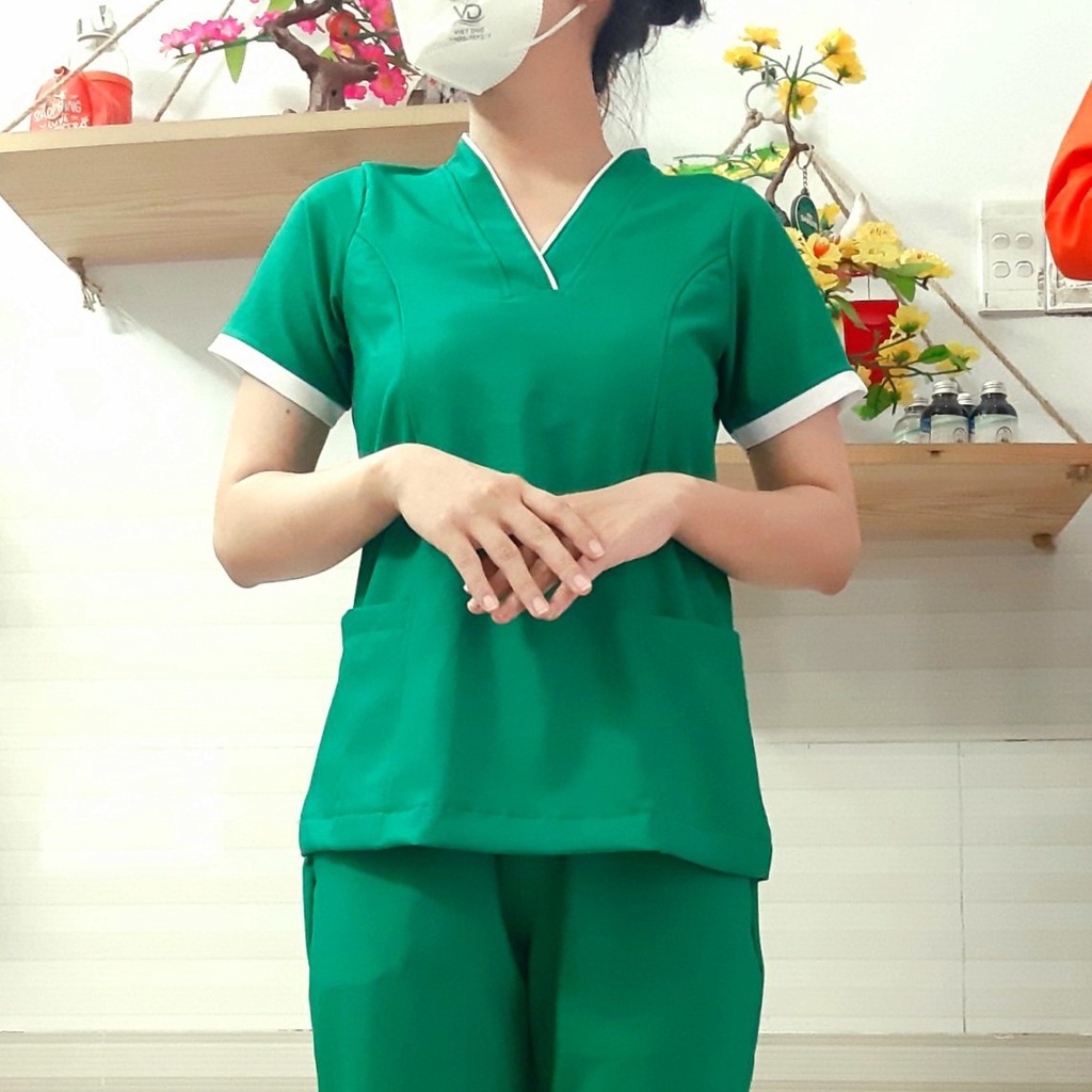 Bộ quần áo Blu NAM NỮ cổ tim cao cấp màu KÉT, XÁM, màu NÂU - Bộ scrubs bác sĩ, đồng phục Spa, thẩm mỹ viện, HỘ LÝ