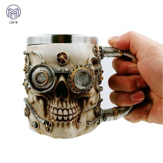 Cốc inox có quai uống bia/cà phê hình đầu lâu 3d độc đáo