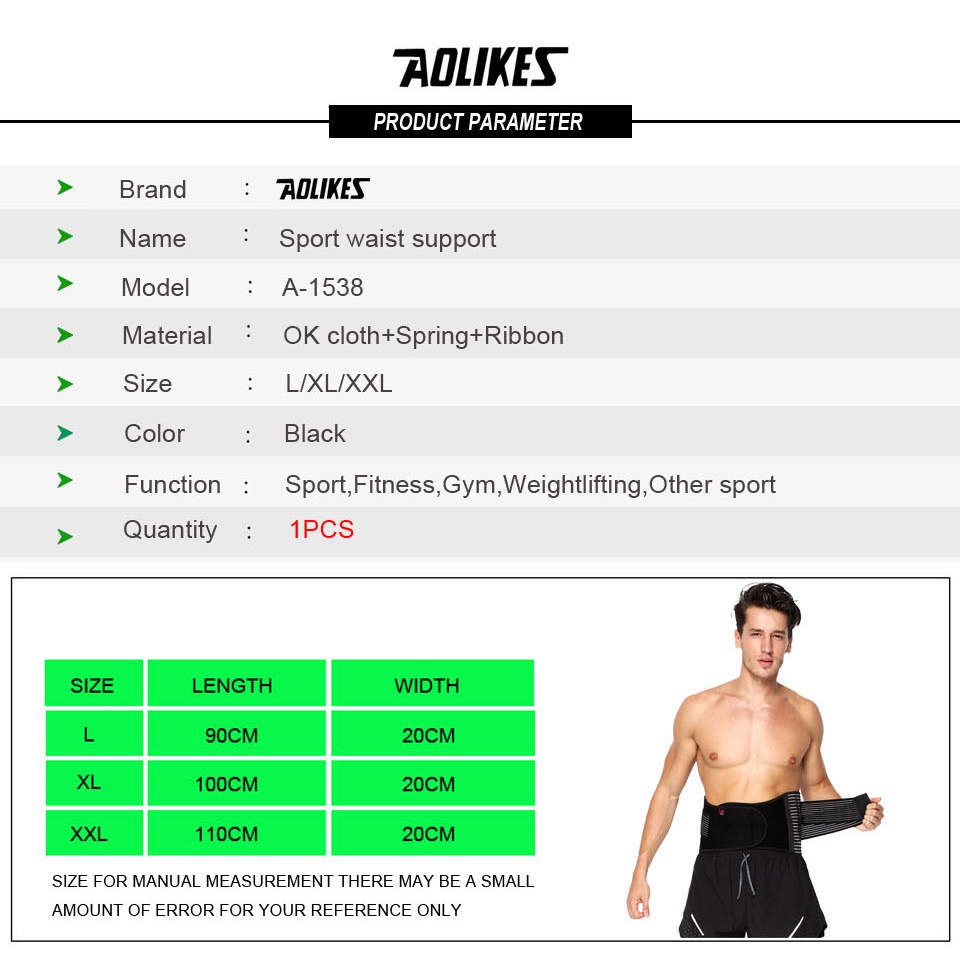 Dây thắt lưng hỗ trợ eo AOLIKES giảm đau lưng co giãn tập luyện nâng tạ thể thao chuyên dụng