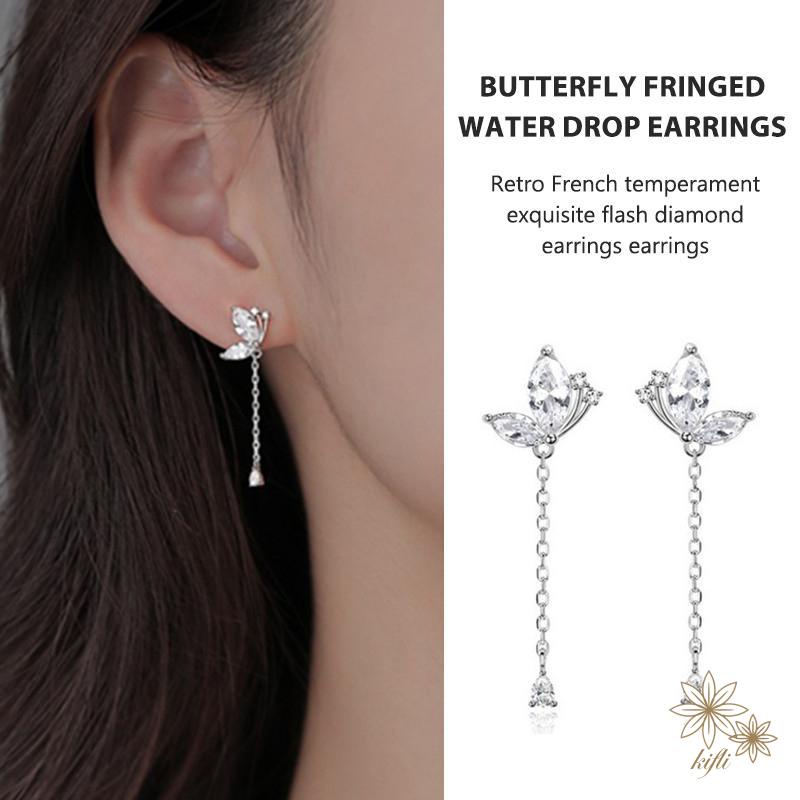 Khuyên Tai Tua Rua Hình Bướm Đính Đá Phong Cách Thời Trang