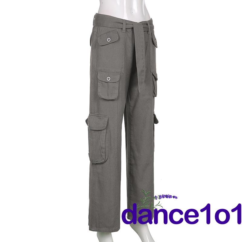 Quần túi hộp ống rộng lưng thấp màu trơn thời trang mùa thu cho nữ | BigBuy360 - bigbuy360.vn