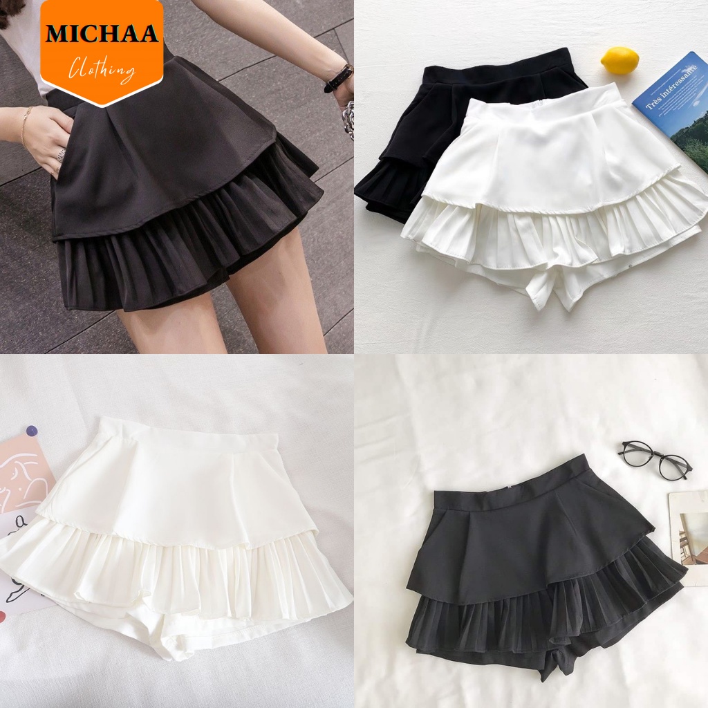 Chân Váy XẾP LY 2 TẦNG Ngắn Dáng Xòe Lưng Cạp Cao Tennis Có Lót Trong - MICHAA