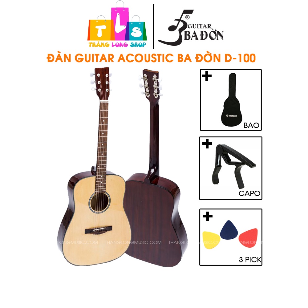 [Chính hãng] Ba Đờn D100 - Đàn Guitar Acoustic Ba Đờn D-100 kèm phụ kiện