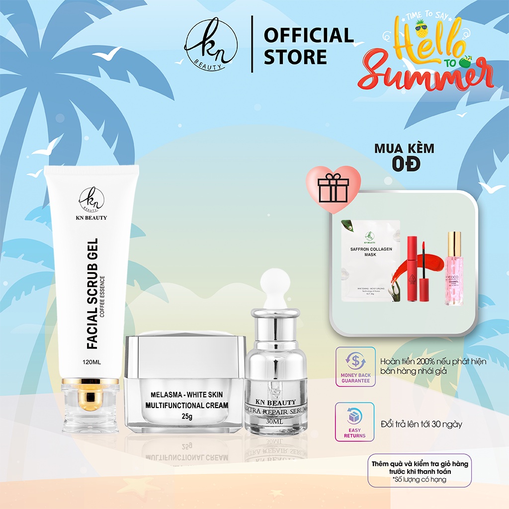 [Khuyến Mãi] Bộ 3 sản phẩm Trắng Da Ngừa Nám KN Beauty chuyên sâu: Kem dưỡng 25g + Serum 30ml+ Tẩy tế bào chết 120ml