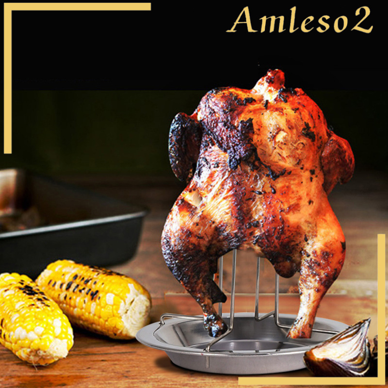 [AMLESO2]Vertical Rooster Chicken Roaster Rack Stands Rack Barbecue Grill Space Saver