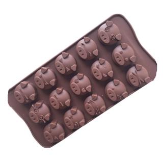 Khuôn silicone làm bánh kẹo chocolate hình chú heo dễ thương 15 ô
