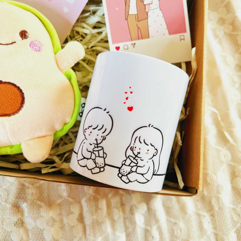 Set quà tặng Cốc Uống trà sữa Một chút cute dành cho người yêu dịp Valentine,6/4,giáng sinh,20/10,8/3