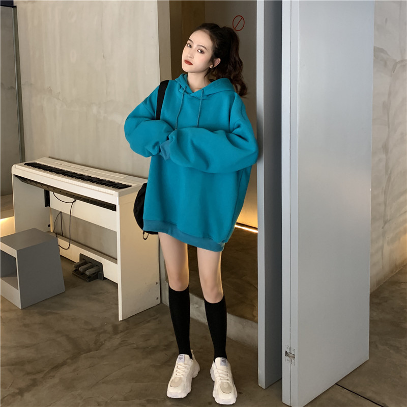 Áo Hoodie Nữ Tay Dài Dáng Rộng Màu Trơn Phong Cách Hàn Quốc | BigBuy360 - bigbuy360.vn