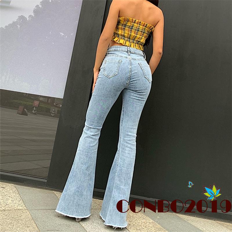 Quần jeans nữ lưng cao ống loe màu sắc vintage