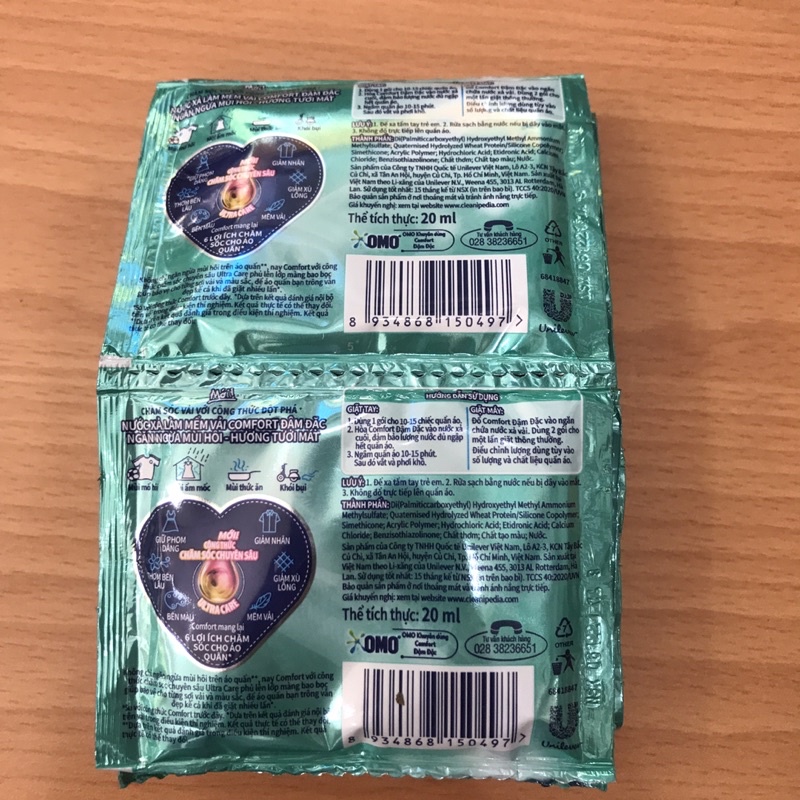 Nước xả vải Comfort Ngăn ngừa mùi hôi Hương Tươi Mát dây (gói 20ml)