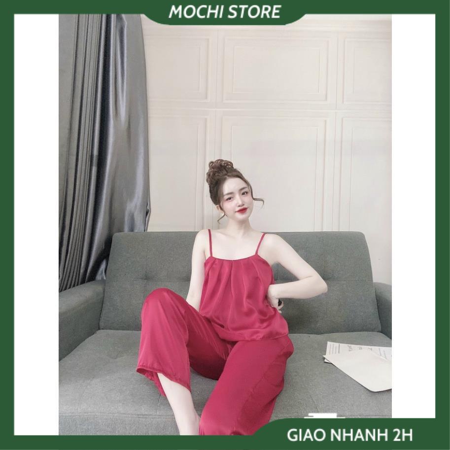 Đồ Lụa Mặc Nhà, Đồ Bộ Nữ Đồ Ngủ Áo Dây Nhún Ngực Quần Dài Chất Lụa Satin Fill Màu Form Rộng Rãi Sang Trọng Kín