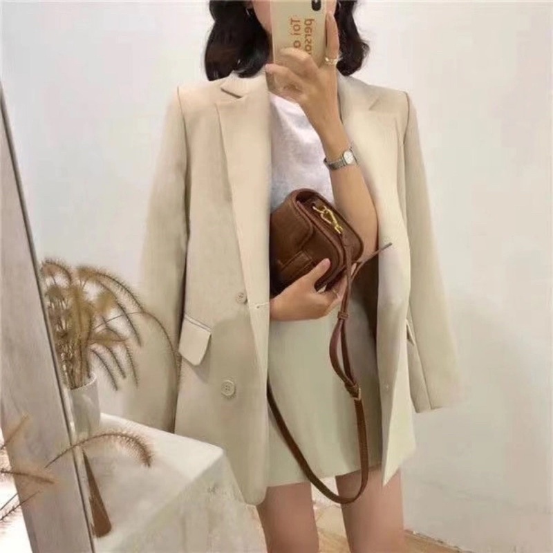 Áo blazer nữ hàng đẹp 2 Lớp màu be sữa đen (  sẵn ) Hàng quảng châu  Có đệm vai áo from chuẩn