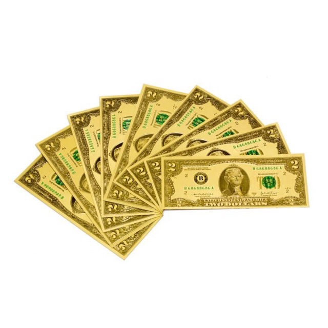 Combo 9 tờ 2 đô 2 USD mạ vàng 2 mặt LỘC PHÁT may mắn