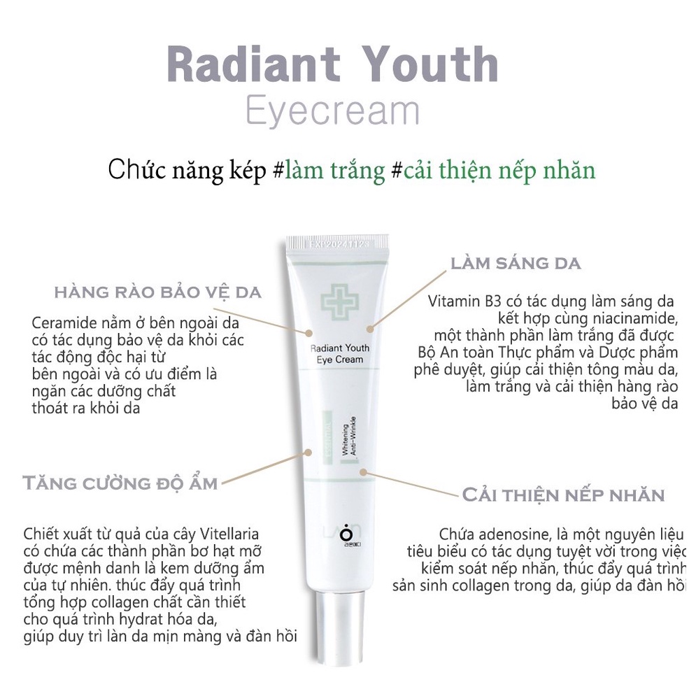 Kem Dưỡng Mắt Chống Lão Hóa, Xóa Quầng Thâm Vùng Da Mắt - LAONMEDI RADIANT YOUTH EYE CREAM 40ml Hàn Quốc
