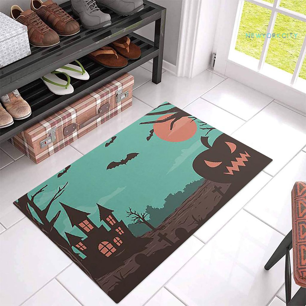 Thảm Chùi Chân Thấm Hút Nước Mạnh Chống Trượt Họa Tiết Kinh Dị Trang Trí Halloween