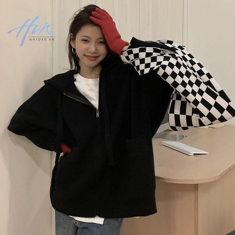 Áo Khoác Len Cardigan Tay Dài Dáng Rộng Có Khóa Kéo Phong Cách Mới Mùa Thu 2022 Dễ Phối Đồ Cho Bạn