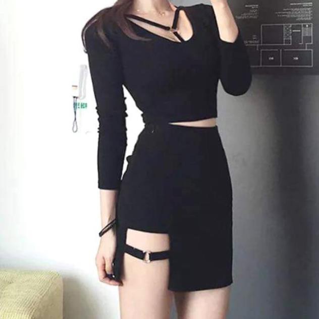 FS Set áo +Chân váy tishirt ulzzang khuyên chocker đùi hot trend