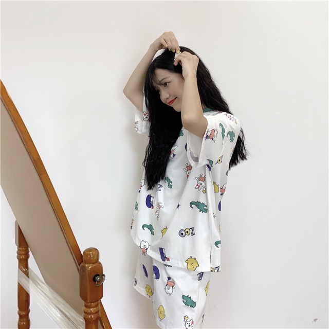 Bộ Đồ Mặc Nhà BIGSIZE hình thú hoạt hình, Hàng QC vải cotton mỏng siêu mát cho mùa hè