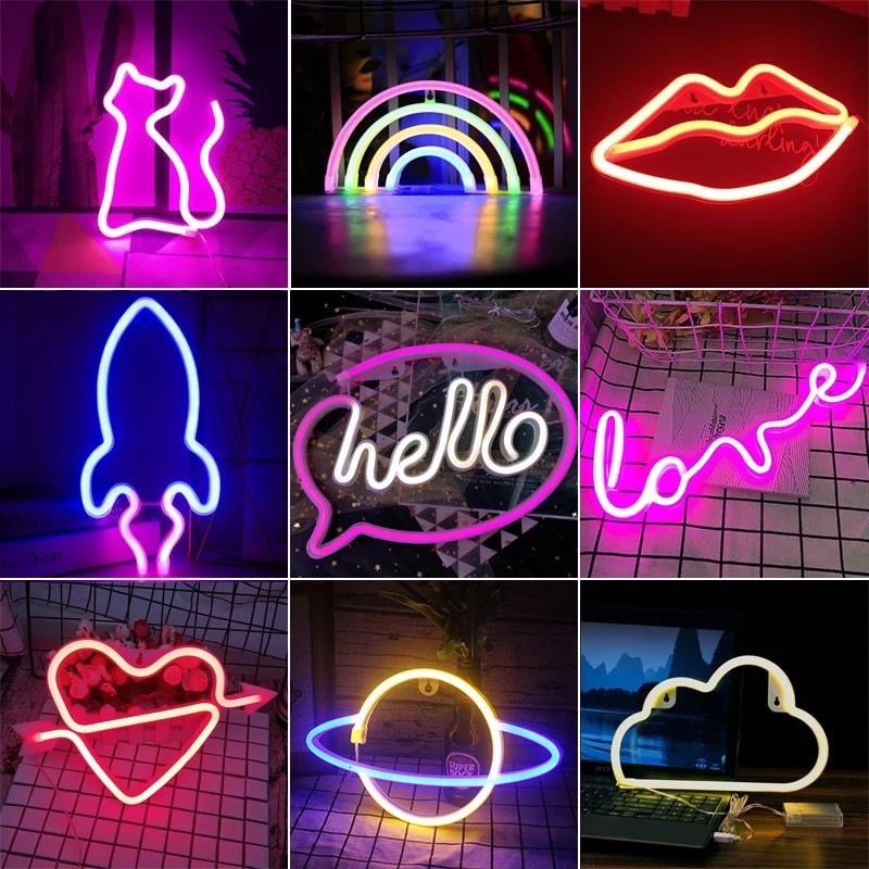 [TẶNG MÓC TREO) Đèn neon trang trí phòng ngủ treo trường đa dạng kiểu dáng màu sắc, tặng móc treo, đèn neon decor
