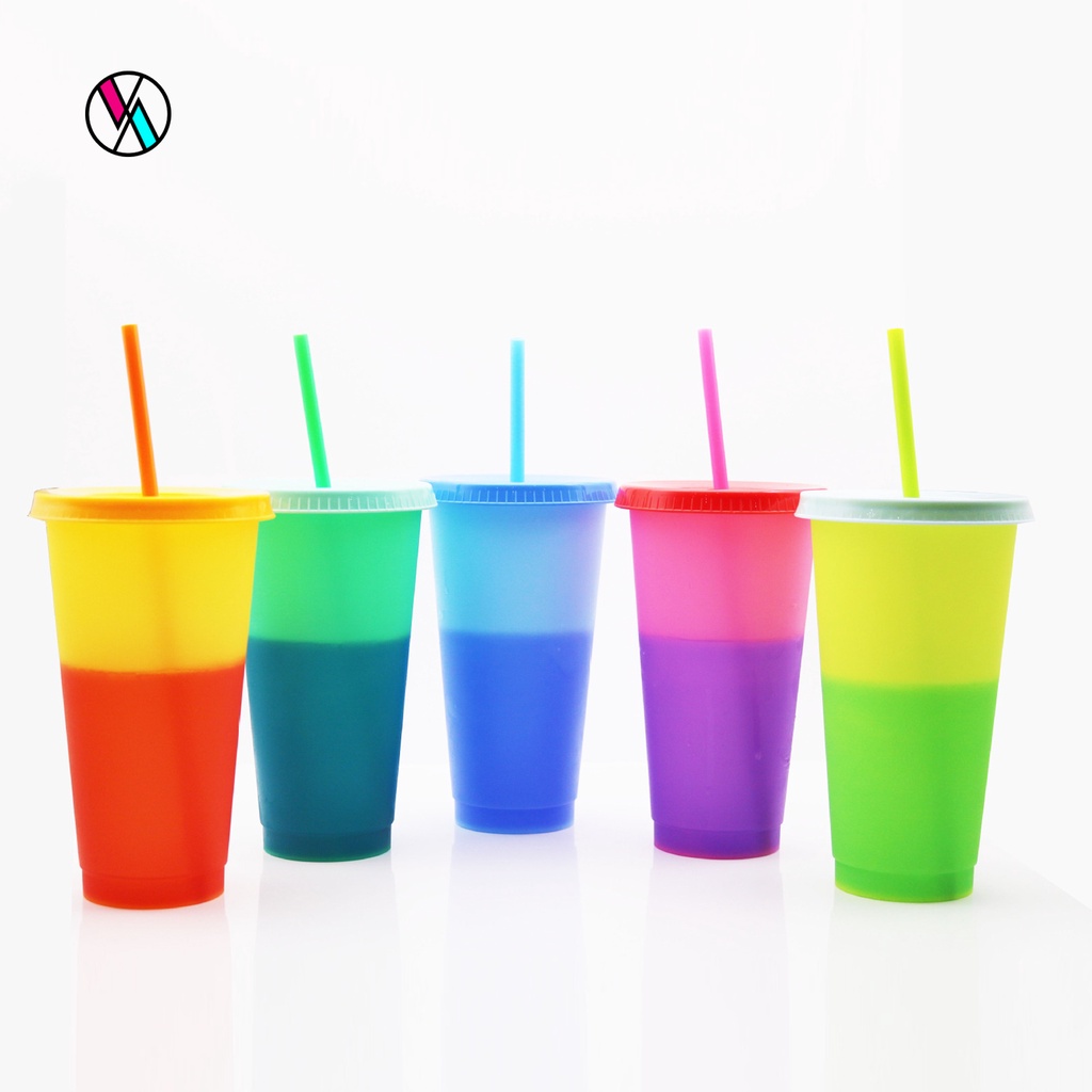 Cốc nước giữ nhiệt 720ml có nắp đậy và ống hút thay đổi màu sắc không mùi