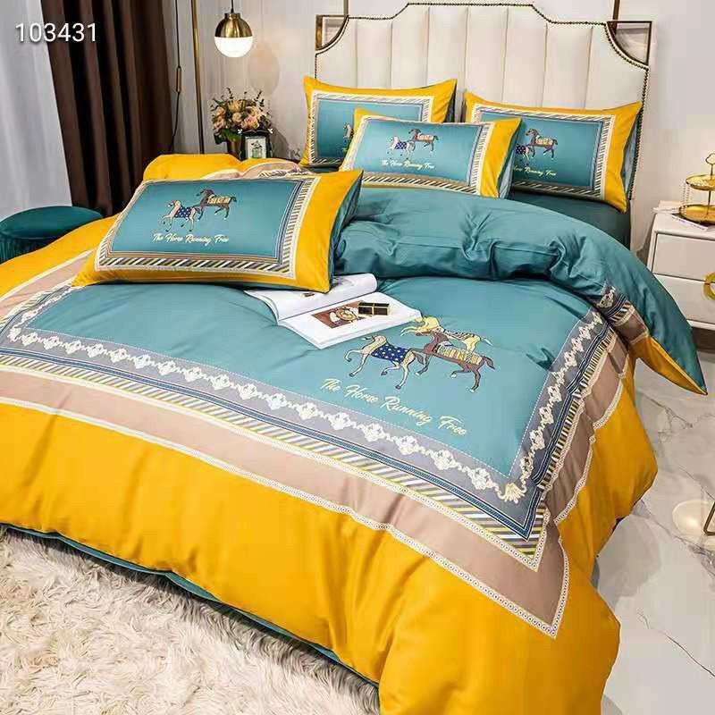 Bộ Chăn Ga Gối cotton lụa 20s -  Đàn Ngựa Vàng ( CL04)