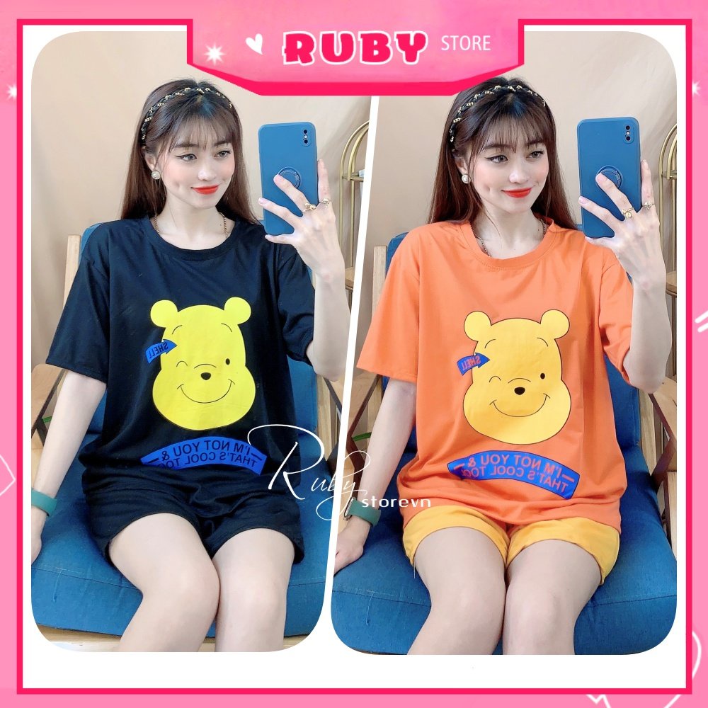 Đồ bộ nữ mặc nhà phom to chất thun mềm mát in hình gấu hoạt hình dễ thương Bộ thun đùi phom to TP89