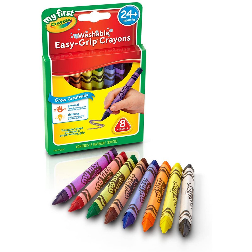 HỘP 8 BÚT MÀU SÁP THÂN TAM GIÁC CHỐNG LĂN - RỬA ĐƯỢC CRAYOLA My First Washable Triangular Crayons ANTI-ROLL, 8 counts