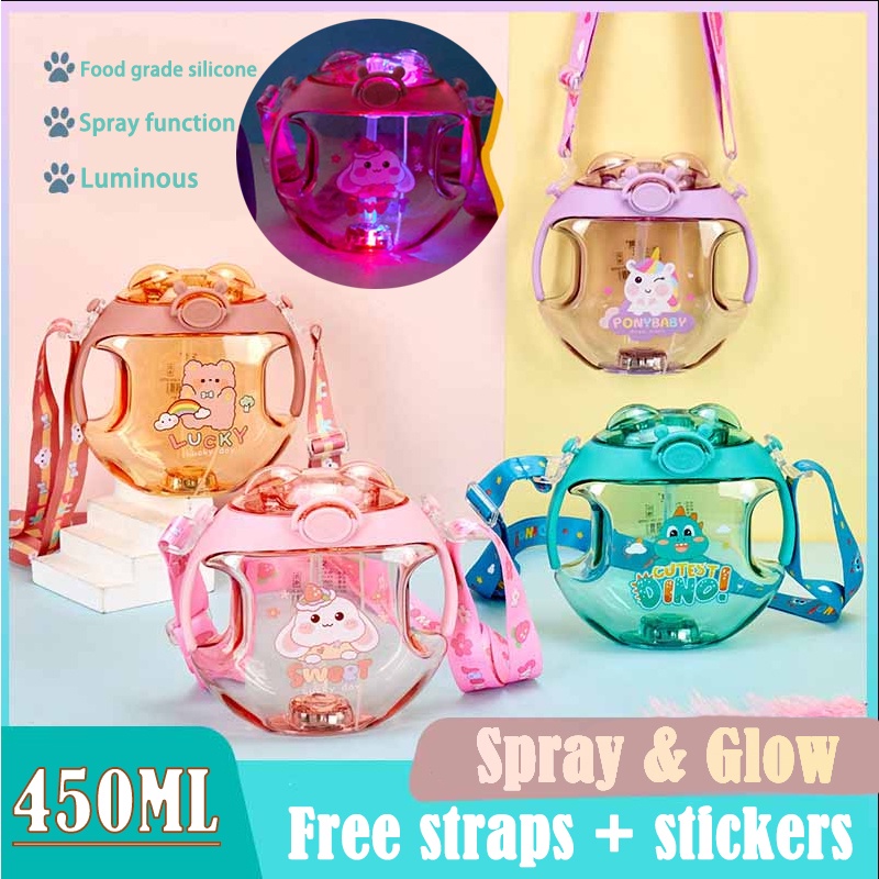 Bình Nước Nhựa Hình Bánh donut Có Ống Hút Và Vòi Xịt Phát Sáng Họa Tiết Hoạt Hình Dễ Thương Cho Học Sinh