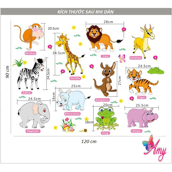 (HCM) Decal dán tường bé gái Vườn thú tiếng anh 2- trang trí phòng học- Decalhcm
