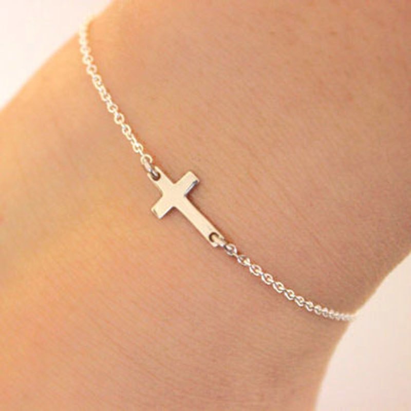 Lắc tay mạ vàng / bạc hình chữ thập đơn giản cho nữ