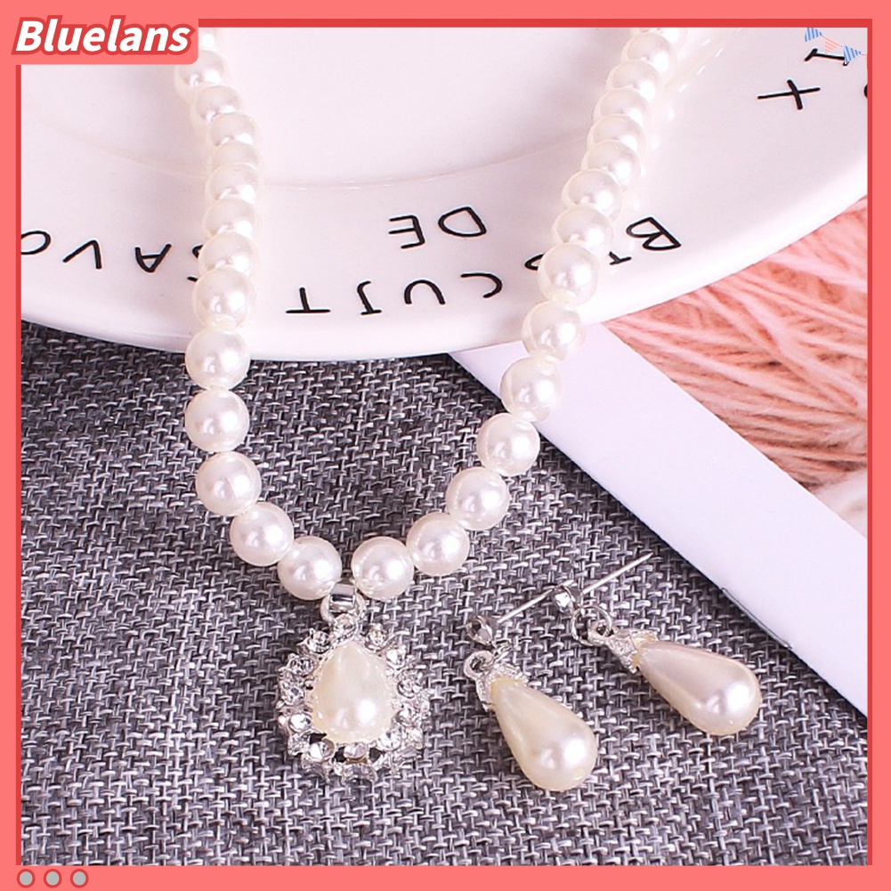 Bộ Vòng cổ + Đôi Bông Tai Hình Giọt Nước Đính Ngọc Trai Giả Thời Trang Cho Nữ