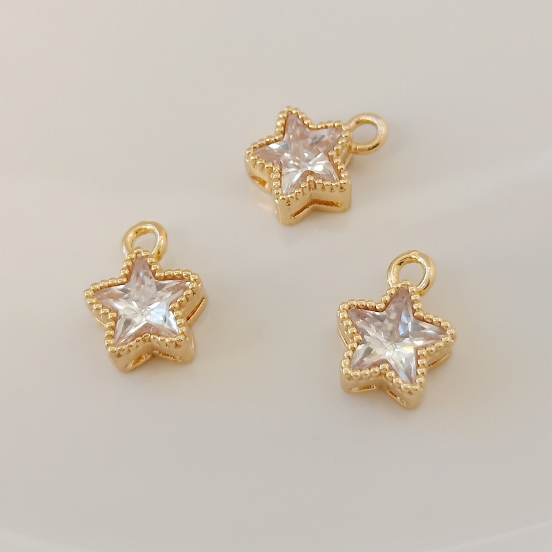Mặt dây chuyền hình ngôi sao năm cánh bằng đồng mạ vàng 14k đính đá Zircon lấp lánh diy