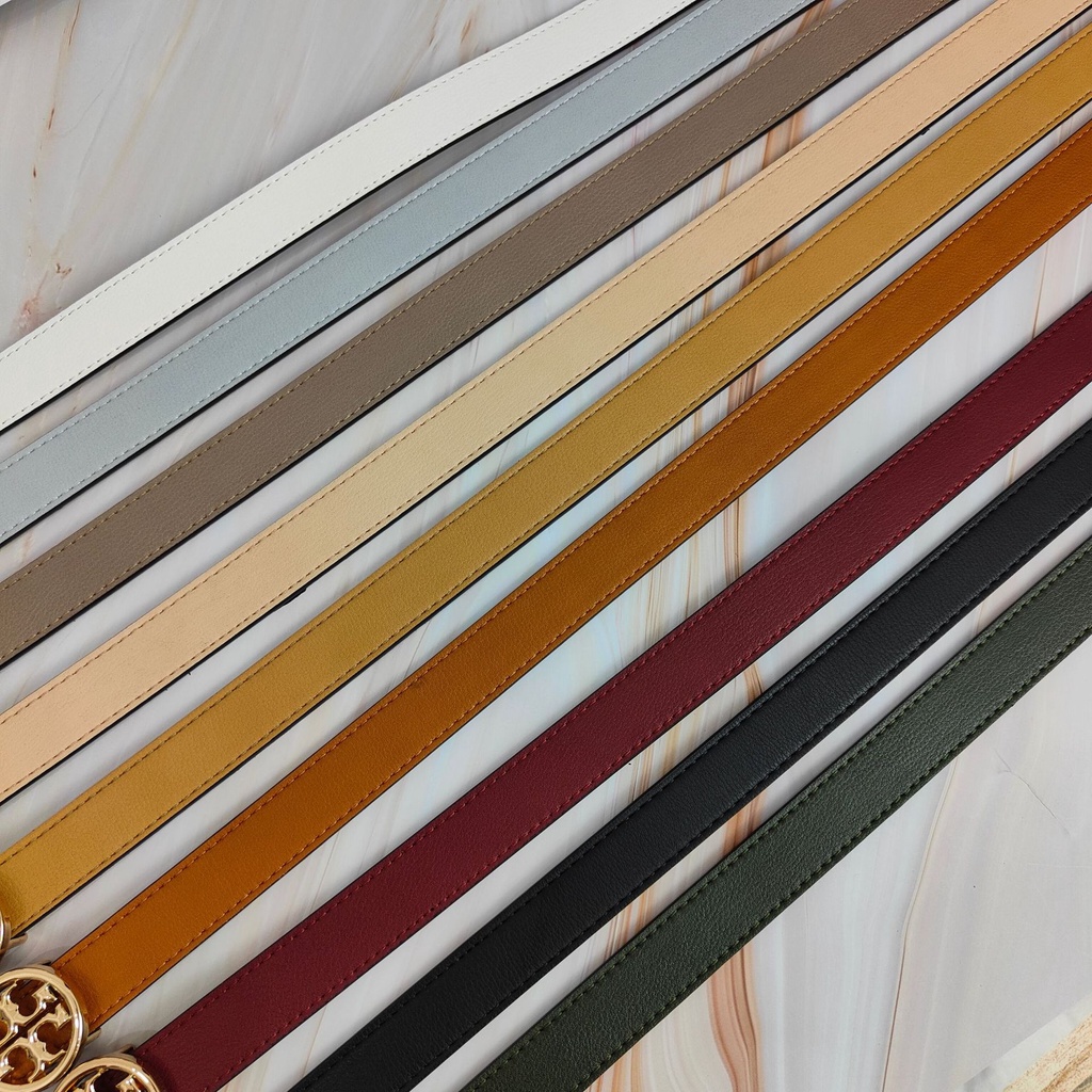 Thắt Lưng Da Bò Mỏng Khóa Tròn Màu Đỏ / Đen Thời Trang Hàn Quốc Cho Nữ