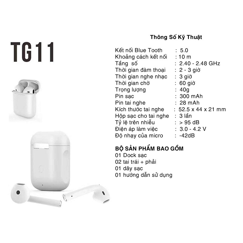 Tai nghe không dây Bluetooth TG11 TWS thể thao tích hợp âm thanh nổi 1:1 thế hệ thứ hai và thứ ba cho các dòng sản phẩm