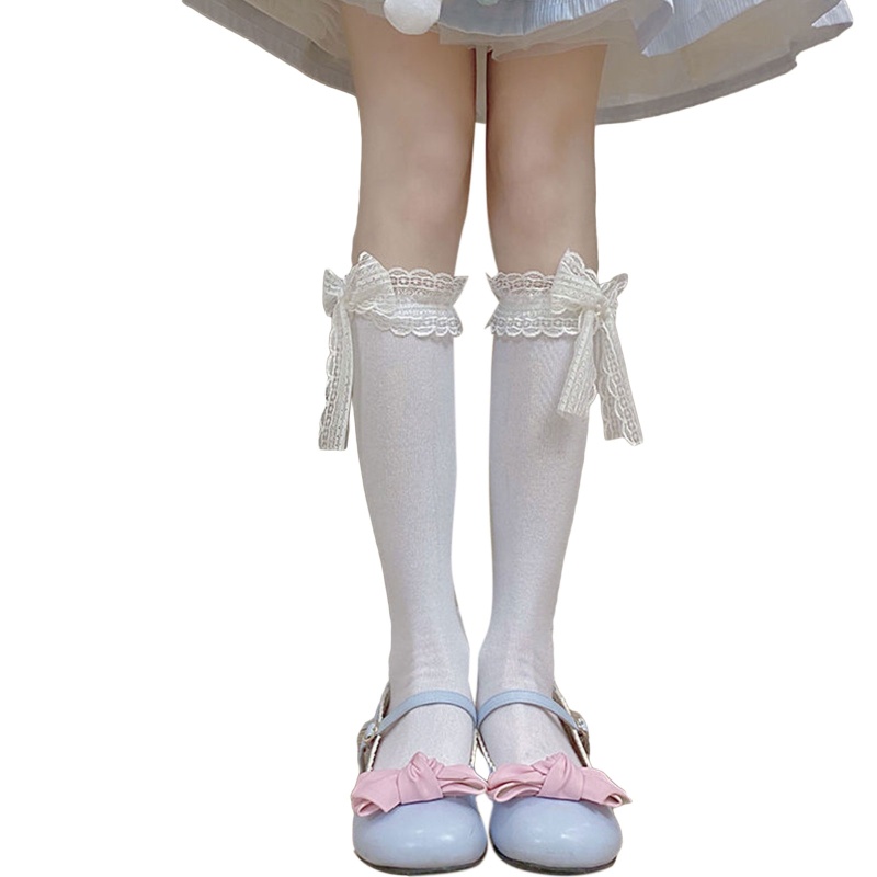 Tất Bắp Chân Phối Ren Đính Nơ Phong Cách Lolita Cho Nữ