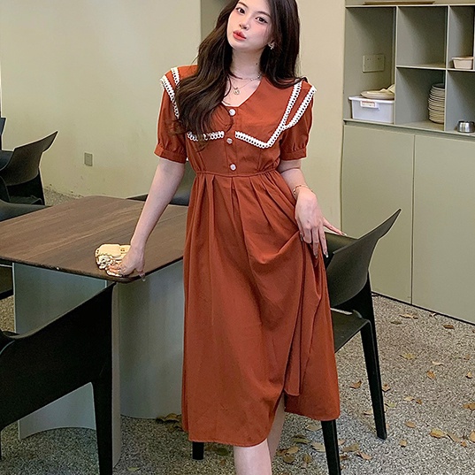 Đầm SUXI dáng chữ A tay ngắn phong cách vintage đơn giản thời trang mùa hè dành cho nữ