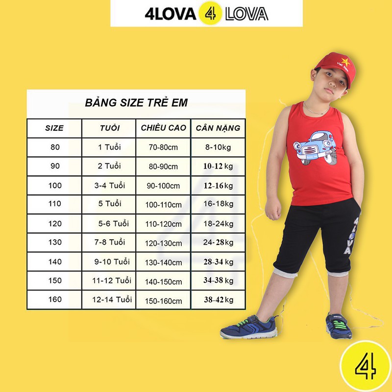 Áo thun cộc tay bé trai 4LOVA chất cotton họa tiết hoạt hình size đại