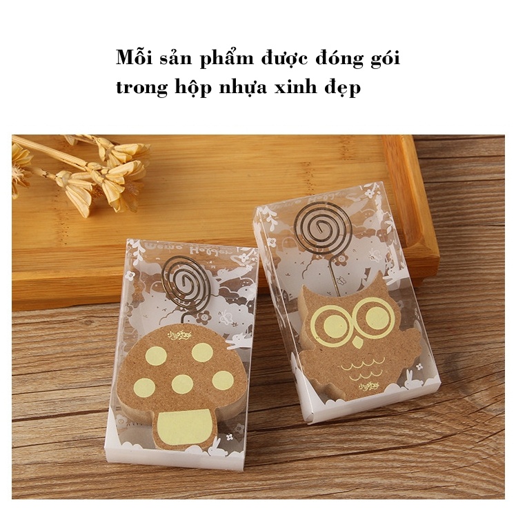 Kẹp ảnh để bàn đế gỗ hình con nhím, cú mèo,  cây, nấm, kẹp cardvisit, note, quà tặng ý nghĩa Tú Vy Studio