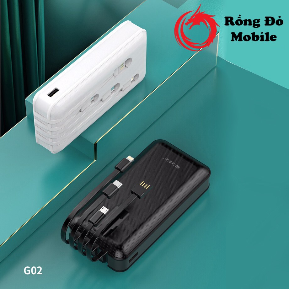 Sạc dự phòng SD DESIGN G02 dung lượng 20000 mAh 4 đầu ra USB Lighting Type C Micro chính hãng bảo hành 12 tháng