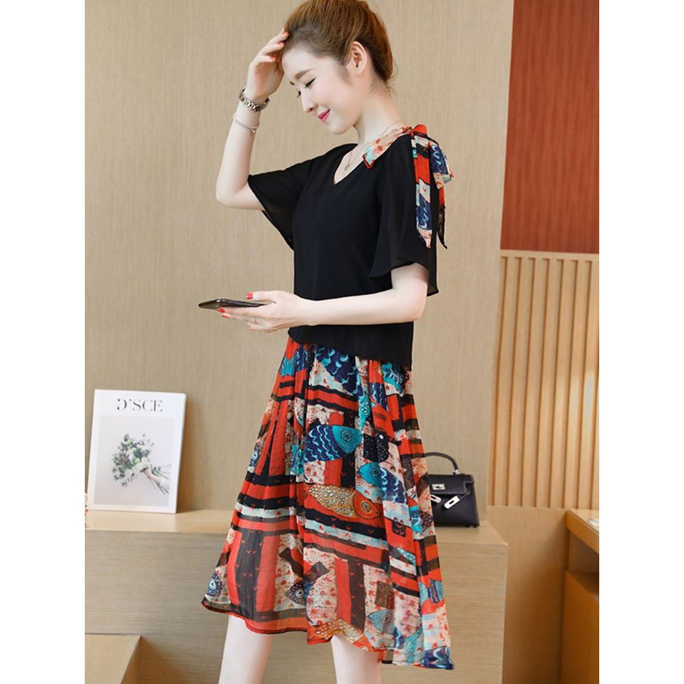 Đầm suông voan vai đính nơ trẻ trung Va20