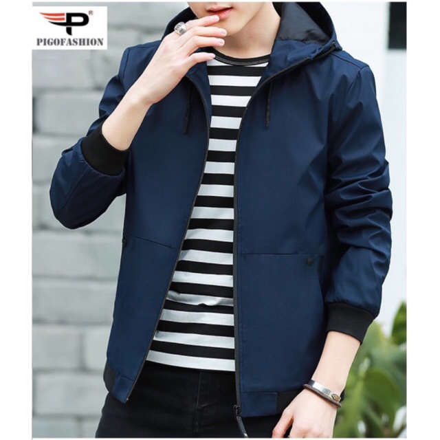 Áo khoác dù nam có nón Pigofashion AK23 (xanh đen)