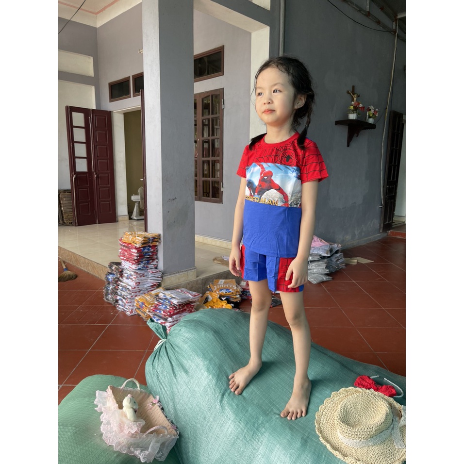 Đồ bộ bé trai, bộ quần áo siêu nhân nhện ngắn tay cho bé trai 5-15kg