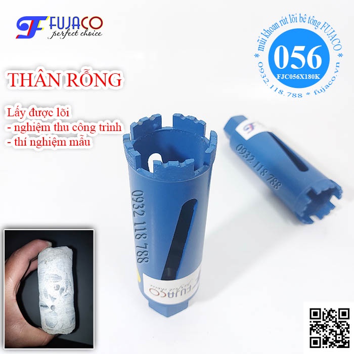 Mũi khoan rút lõi bê tông khô phi 56 x 180 mm FUJACO mũi khoét lỗ tròn siêu phẩm cho thợ điện lạnh khoét lỗ lắp điều hòa