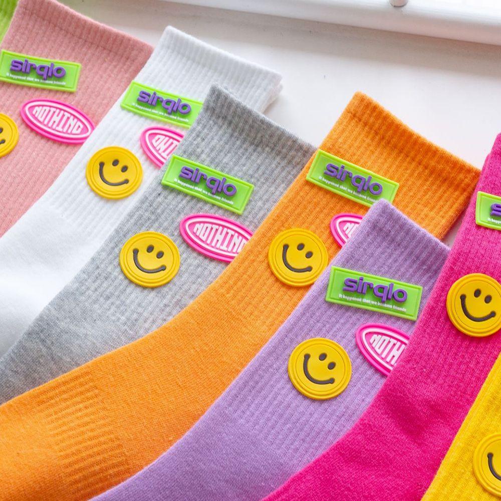 MIQUEL Vớ Cotton Màu Trơn Họa Tiết Hoạt Hình Phong Cách Đường Phố Đơn Giản Dành Cho Nữ