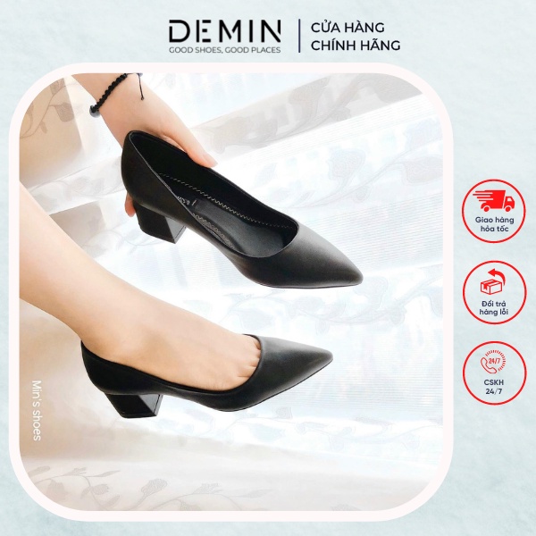 Giày cao gót mũi nhọn DEMIN Cao gót da lì đế 3 cm- DCG135