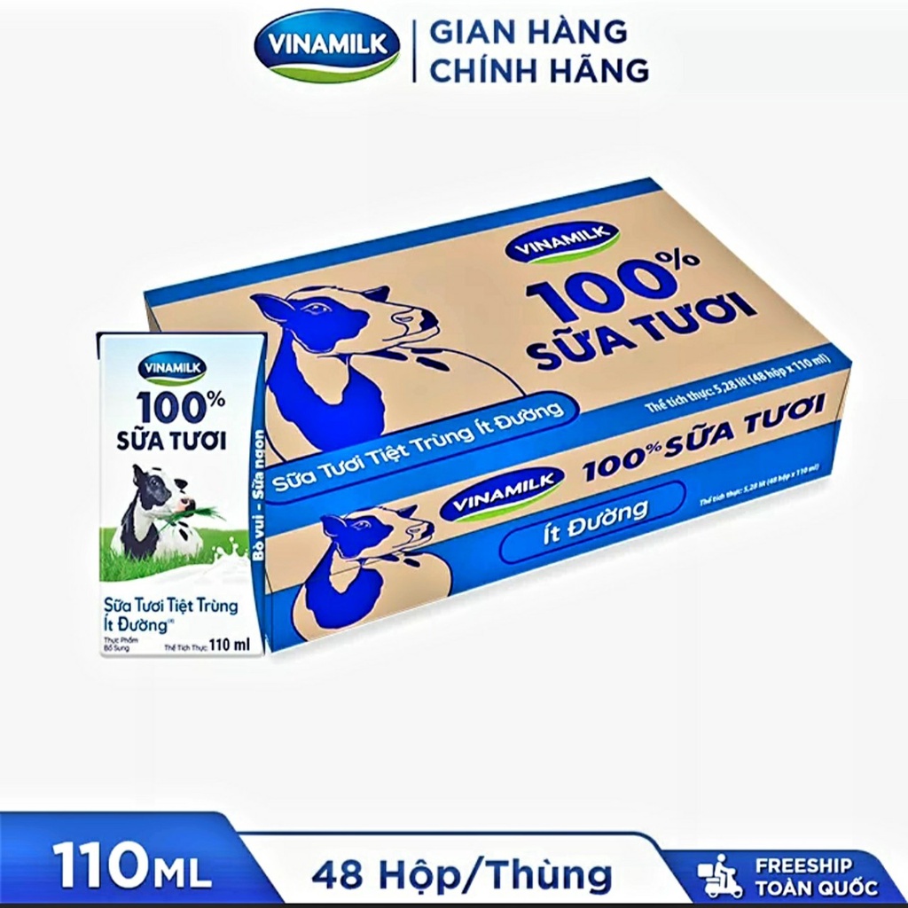 [HSD T12-2023] Thùng 48 Hộp Sữa Tươi Tiệt Trùng VINAMILK 100% ÍT ĐƯỜNG 110ML.