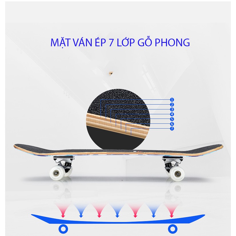 Ván Trượt Thể Thao Trẻ Em 60cm Mặt Nhám Bánh Cao Su,Trục Kim Loại Cao Cấp Đại Nam Sport